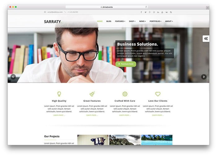 Sarraty là một mẫu website giới thiệu công ty linh hoạt