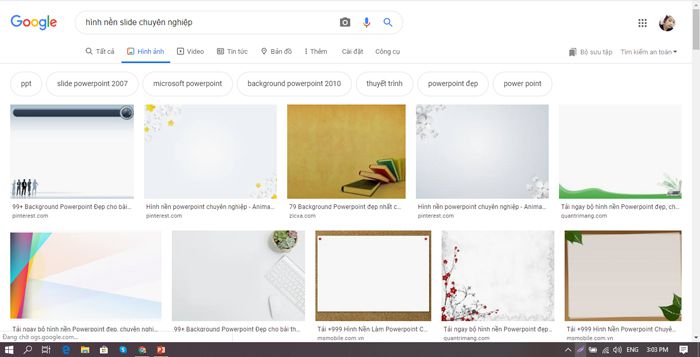 Tìm hình nền slide trên thanh công cụ tìm kiếm Google
