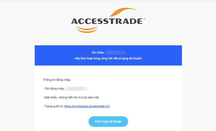 Hình minh họa email mà AccessTrade gửi về mail cá nhân của bạn