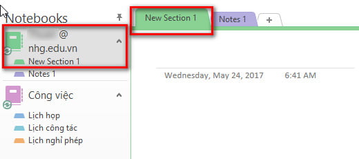 Section trong OneNote