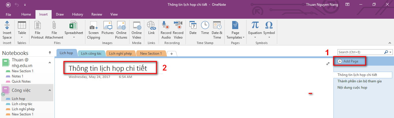 Thêm page mới trong OneNote