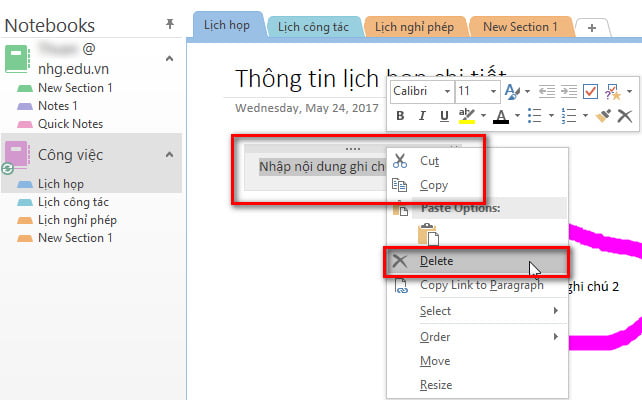 Xóa ghi chú trong OneNote