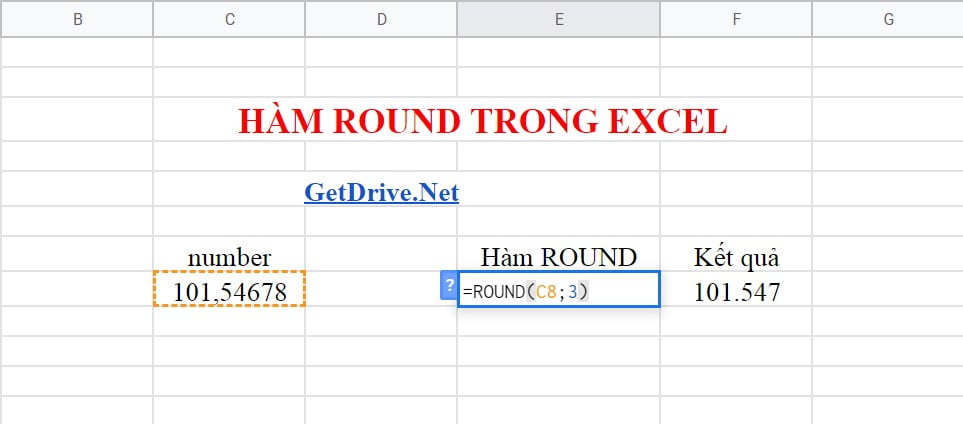 Công thức của hàm round