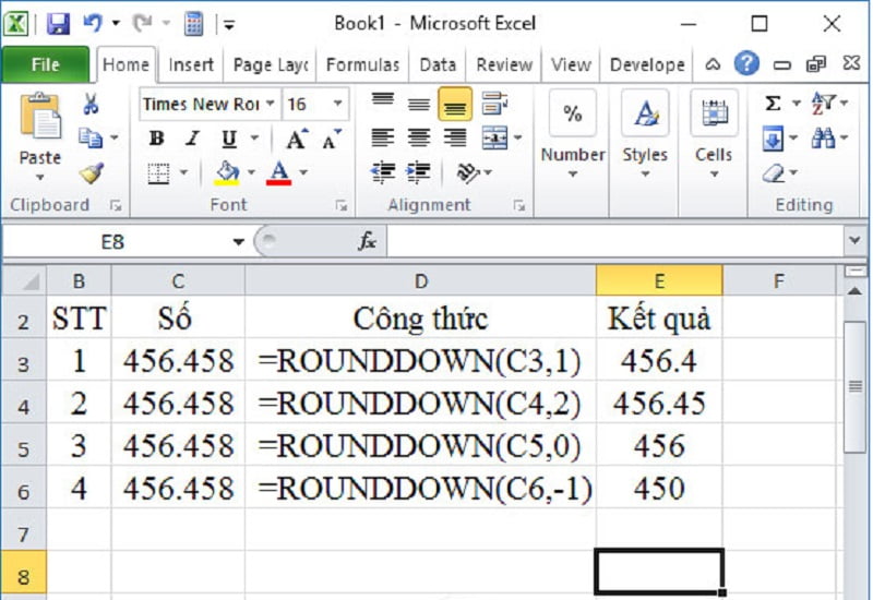 Làm tròn số trong Excel với hàm ROUNDDOWN