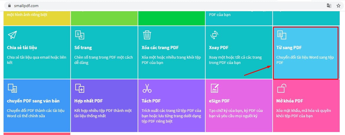 Bạn lướt xuống và chọn Word sang PDF.