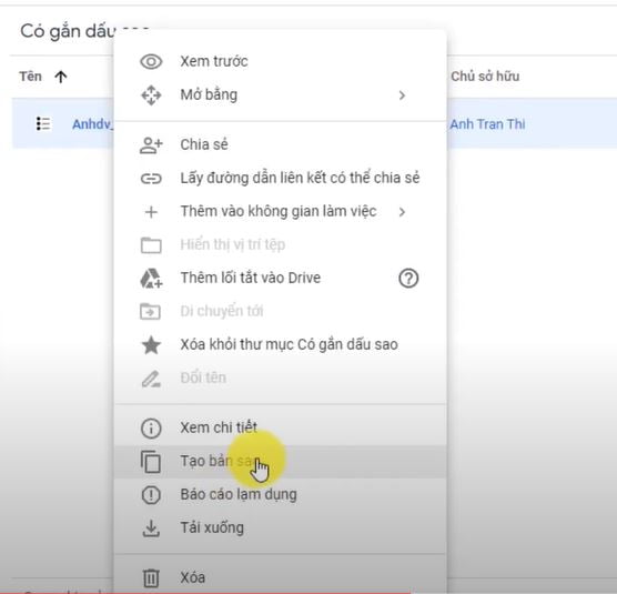 chọn Tạo bản sao