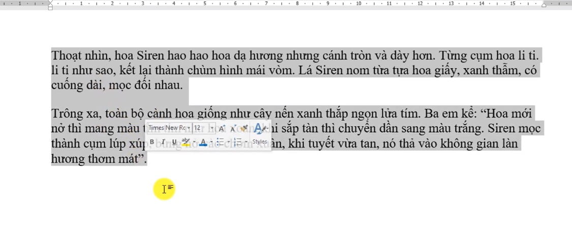 Bôi đen phần văn bản cần chia  