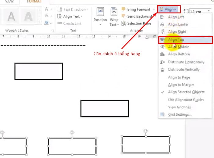 Chọn Format > chọn Align > Align Top ...