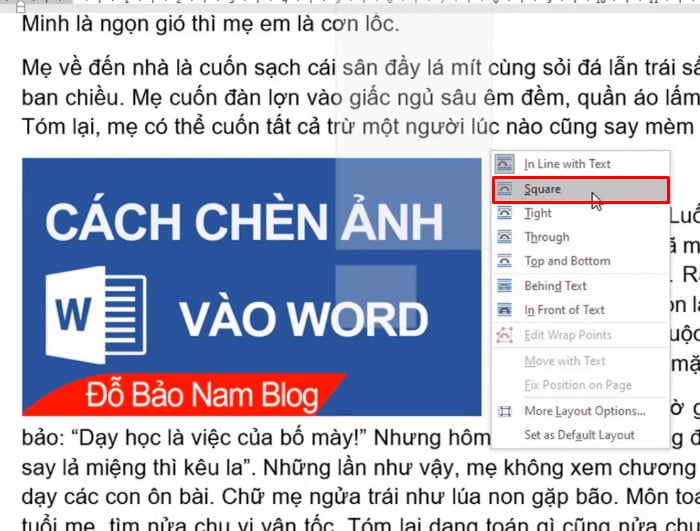 Sau khi chọn Wrap text  có thể di chuyển ảnh chỗ bạn tùy chỉnh