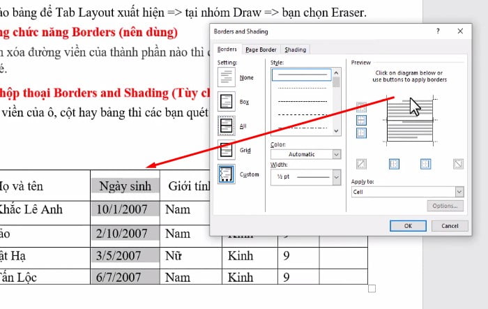 Click vào chỗ muốn xóa trên bảng.