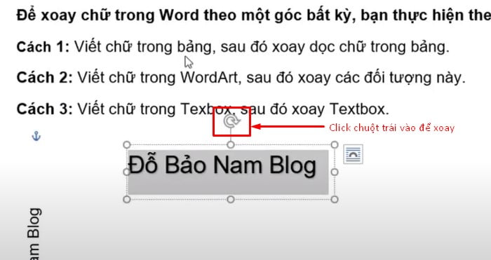 Viết văn bản và Click chuột trái vào biểu tượng và xoay theo ý muốn