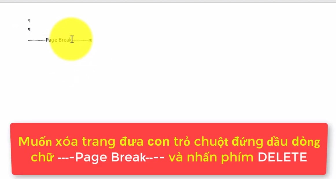 Bạn đưa chuột vào đầu dòng chữ Page Break > và nhấn phím Delete