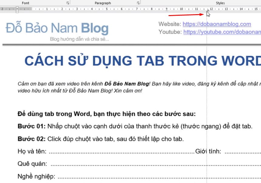 Đưa chuột vào Tab đó để thay đổi kích thước của Tab