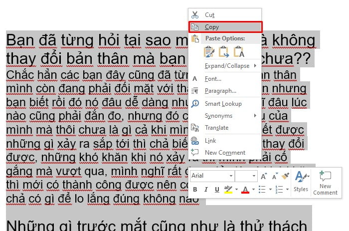 Bạn tô đen văn bản lỗi và nhấn Copy lại.